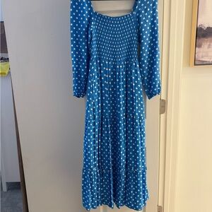 Dolan Blue and White Polka Dot Long Sleeve Dress